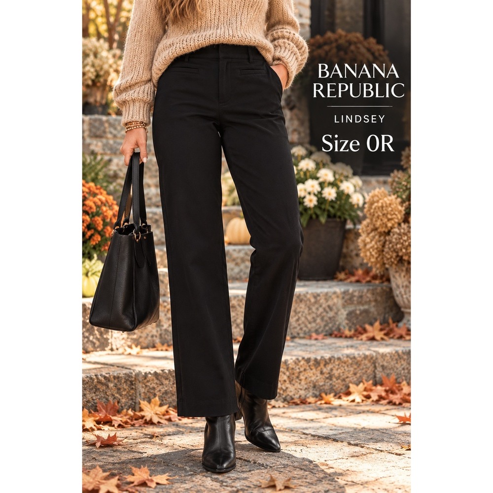 Banana Republic Lindsey Black Stretch Straight Leg Side Zip Dress Pants 0R